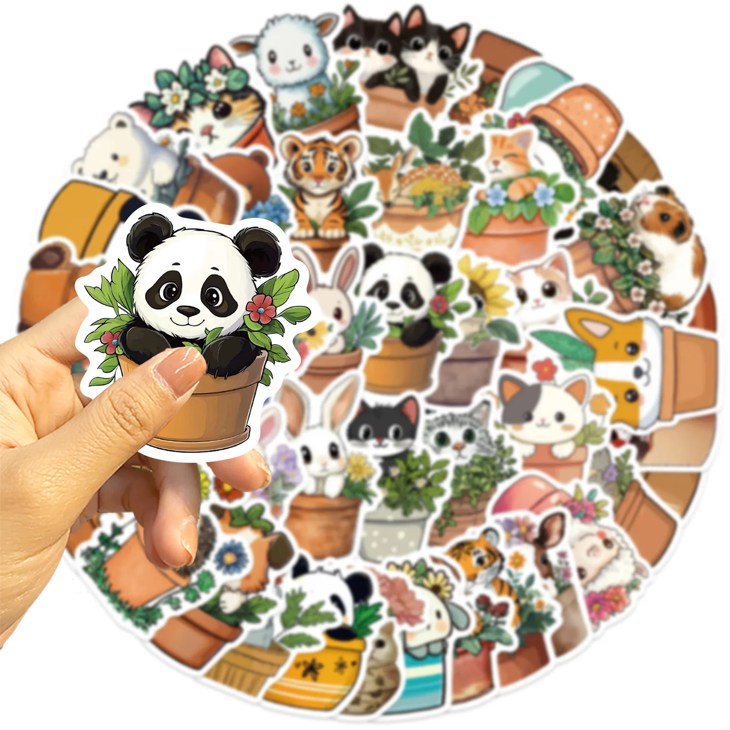 Autocollant Graffiti Animal pot de fleurs, 50 pièces, décoration mignonne, coque de téléphone pour ordinateur portable, valise, livre de bureau, autocollant étanche, jouet cadeau, DIY bricolage