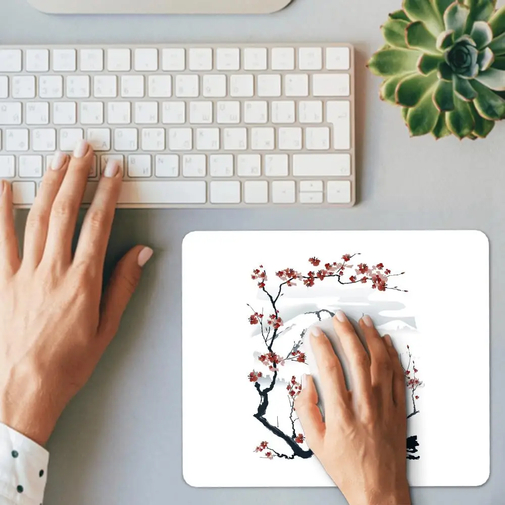 Mousepad Computer New Desk Mat Cartoon Natural Rubber Art Pink Cherry Blossom Sakura Office Decoration Carpet keyboard pad