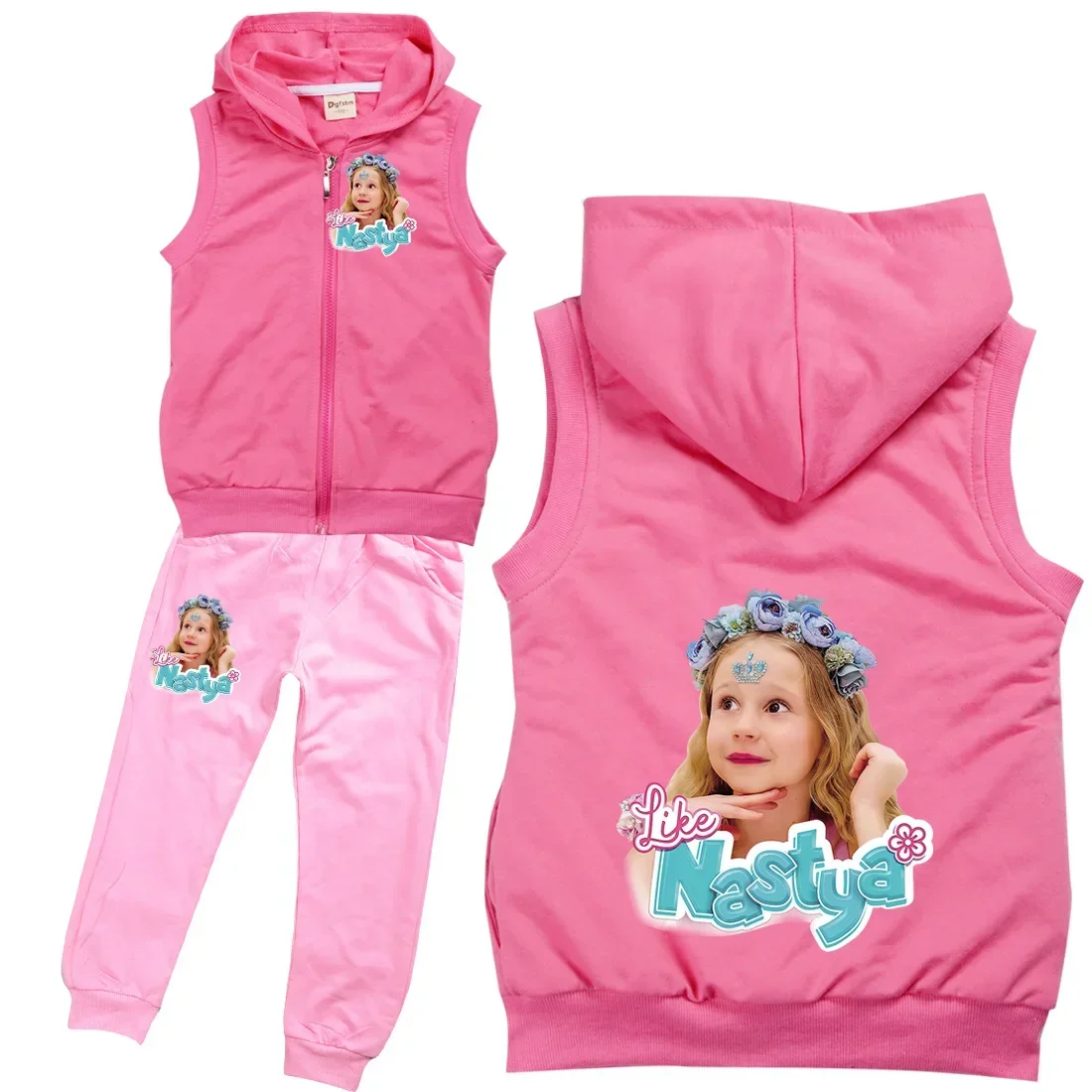 Russian Like Nastya Show Costume Kids Sleeveless Zipper Jackets Pants 2pcs Set Baby Girls Outfits Boys Sportsuit Children's Sets