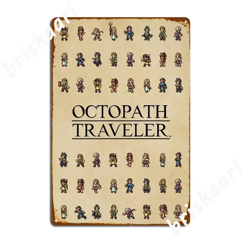 Octopath Traveler Sprites On Parchment Poster Metal Plaque Retro Wall Cave Plates Home Tin Sign Poster