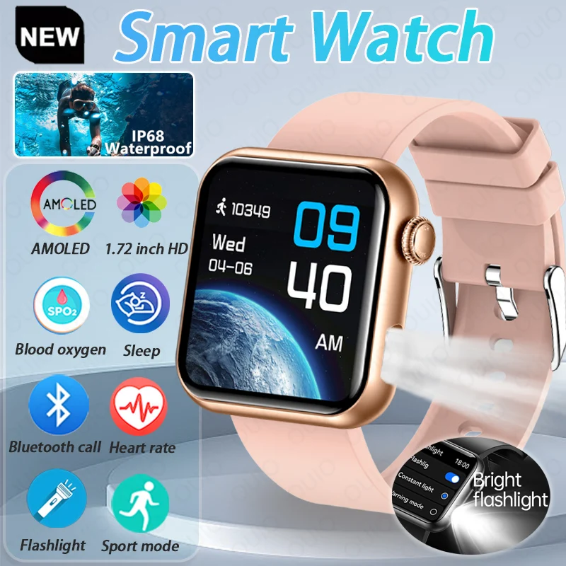 

2025 New Lady Fashion Smart Watch Women 1.72 Inch AMOLED HD Screen Sport Heart Rate Bluetooth Call Waterproof Outdoor SmartWatch