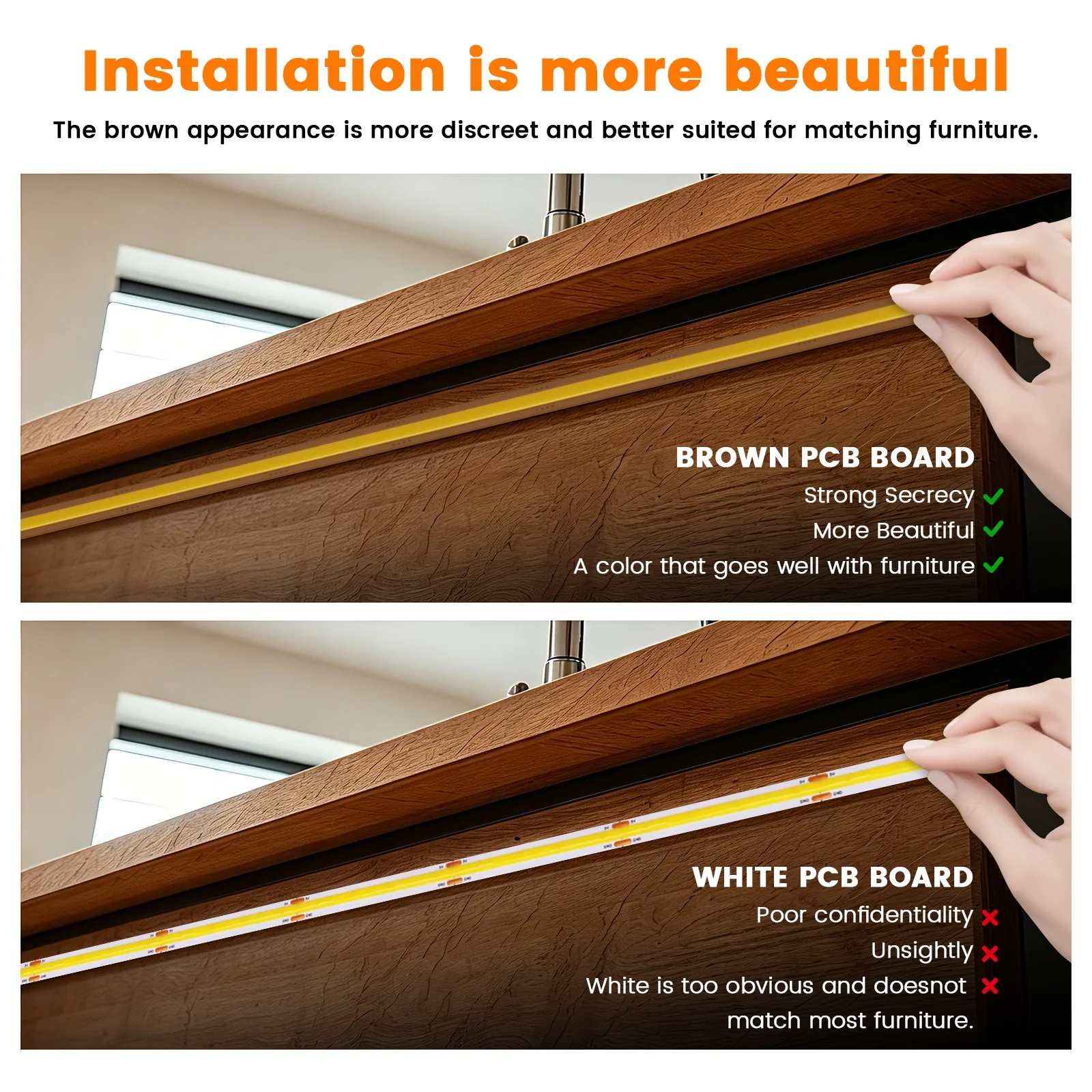 Door Motion Sensor 12V 24V COB LED Strip Freely Cuttable 400LEDs/m 5mm 8mm PCB Smart Switch LED Tape Cabinet Wardrobe Backlight