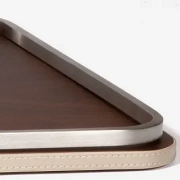 Simple modern light luxury walnut leather tray tissue box ornament