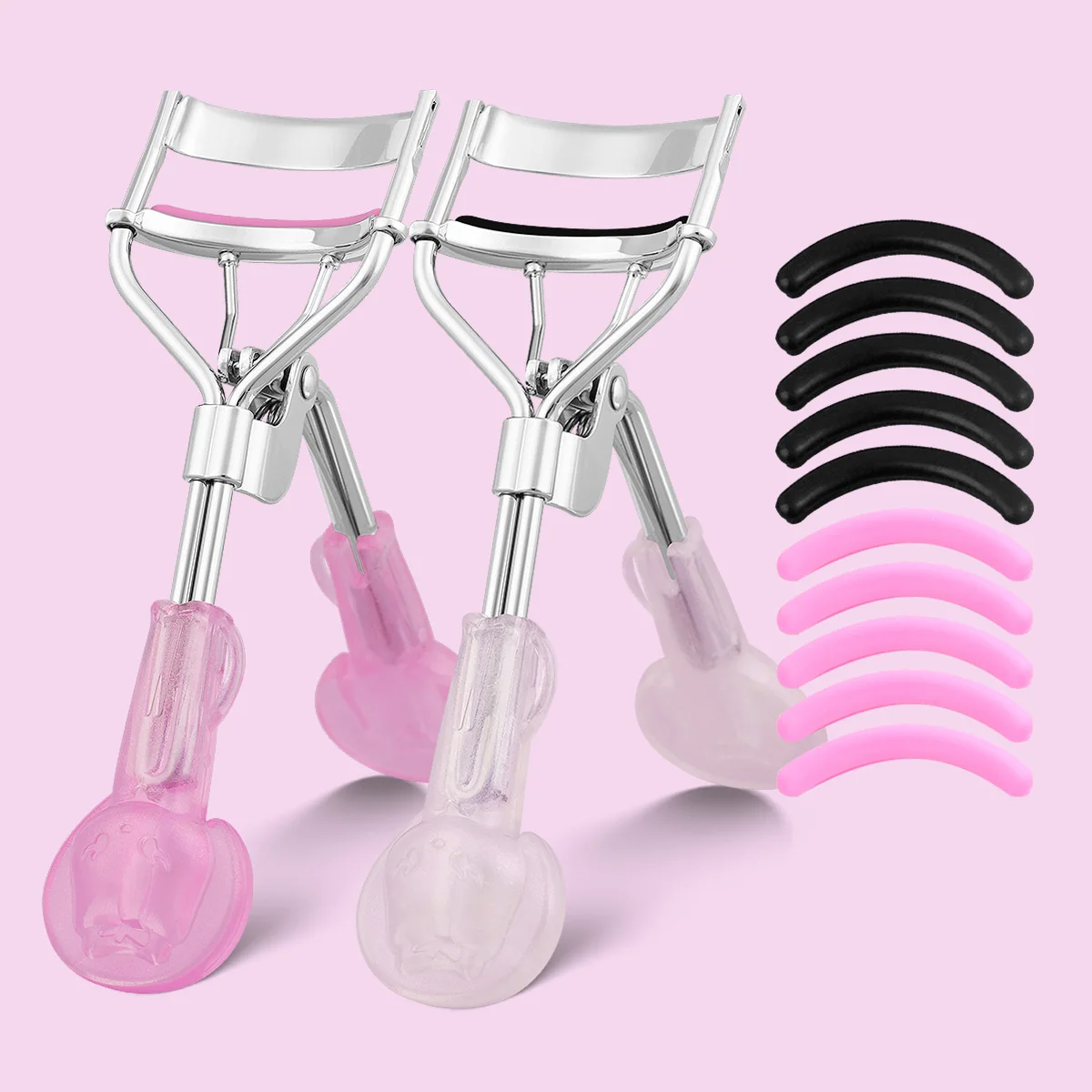 11/12PCS magic handle eyelash curler tool set, 2 magic handle eyelash curlers +10 rubber strip replacement pads, eyelash tools.