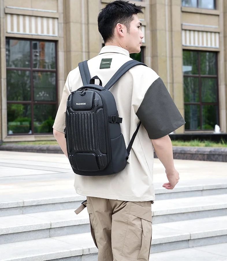 Trend Hard Shell Backpacks for Men Minimalist Black Business Small backpack Surface Waterproof Student Bag Travel Motorcycle bag
