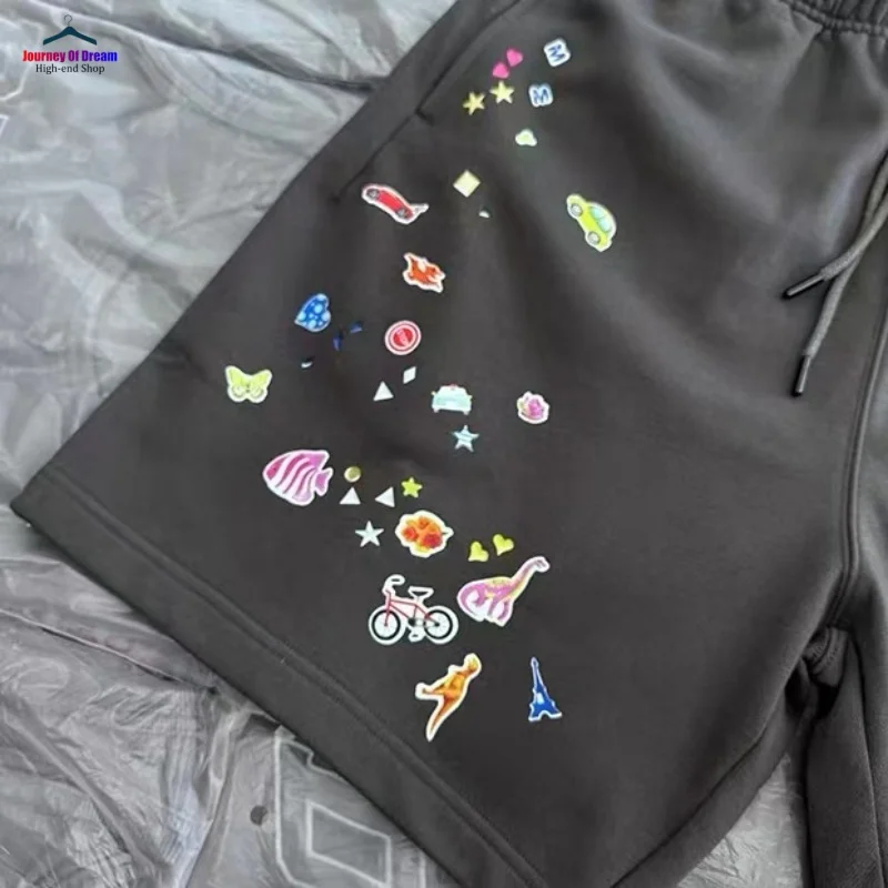 INS Heavyweight Summer Cartoon Personality Print Loose Shorts Summer Cotton Hip Hop Men's and Women's Casual Breeches