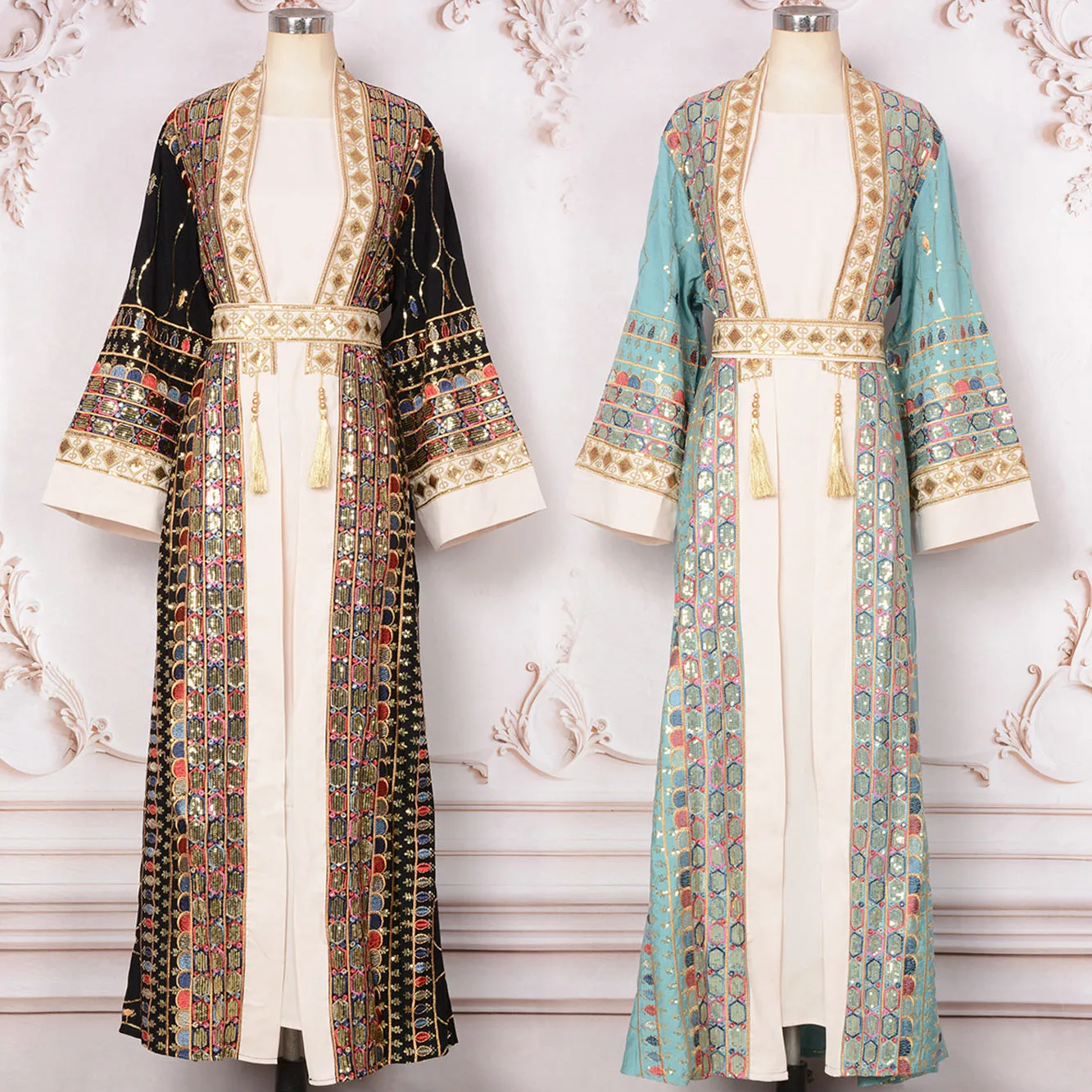 

Khaleeji Takchita Kaftan 2 Piece Set for Women, Embroidery & Tassel Moroccan Caftan, Evening Party Ramadan Eid Arab Abaya Dress