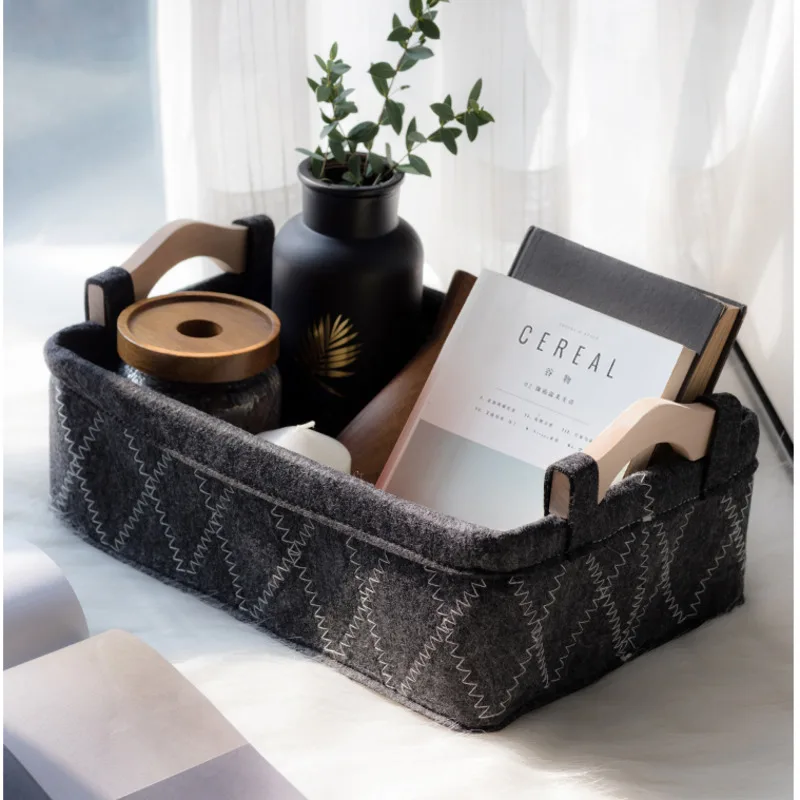 Desktop Rectangular Storage Basket, Snack Organizing Bin, Felt Cloth Pouch, Living Room, Coffee Table