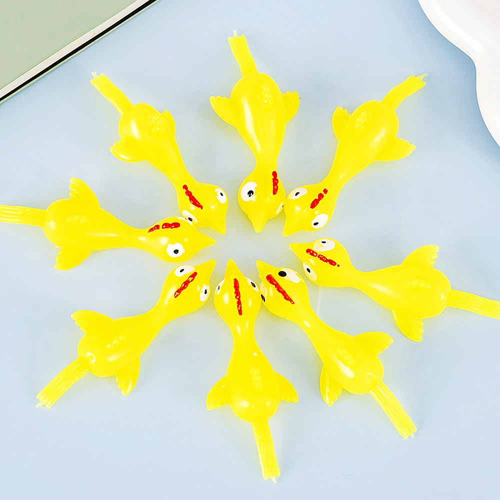 10pcs Novelty Soft Plastic Finger Catapult Chicken Game Light Rubber Finger Prank Flying Toy Decompression Birthday Party Gift