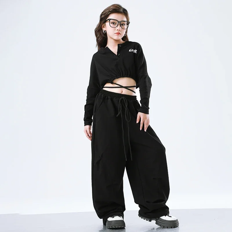 Criança jazz dança outfit hip hop meninas colheita topos carga calça crianças moletom conjuntos de roupas de dança de rua adolescente streetwear trajes