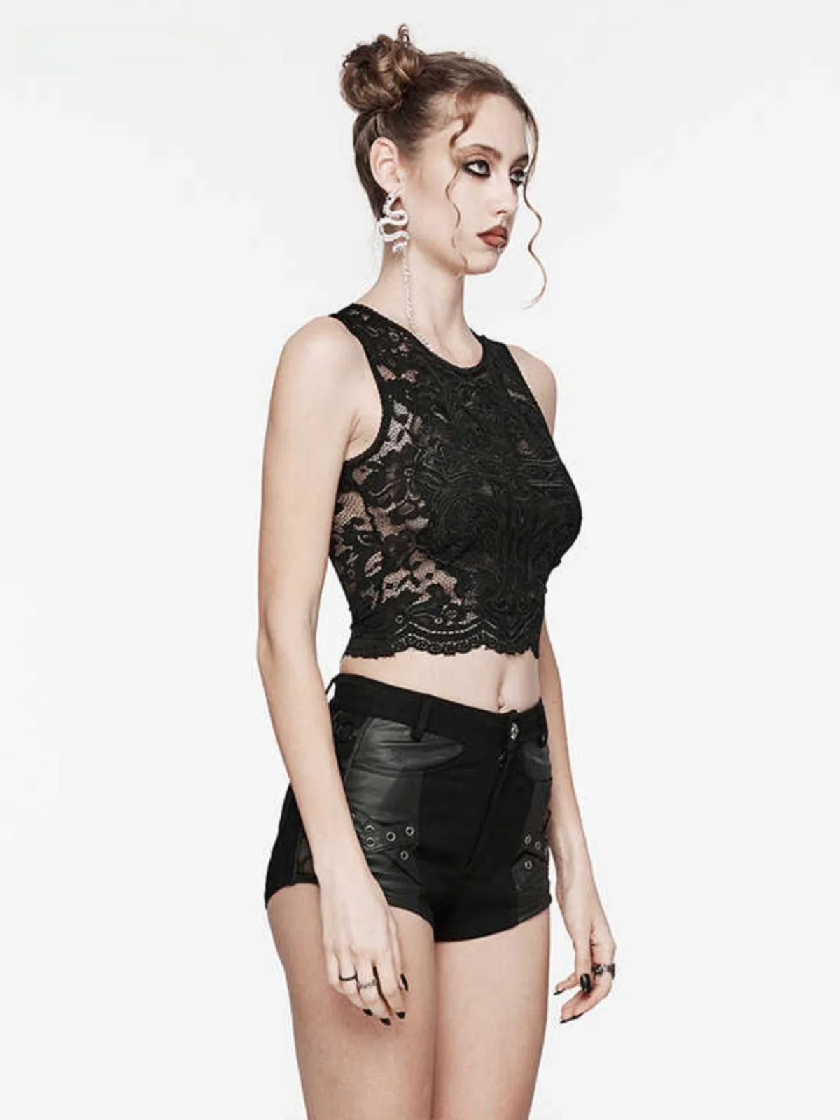 Gothic Daily Mesh Vest Short Style Belly Baring Sleeveless Women's Top Streetwear Sexy Slimming Trendy Nylon Spandex Blend