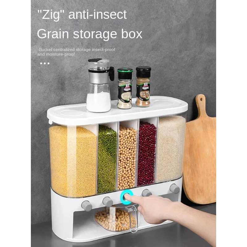 Grains Storage Box Grid Rice Barrel Insect-proof Moisture-proof Sealed Household Rice Jar Food