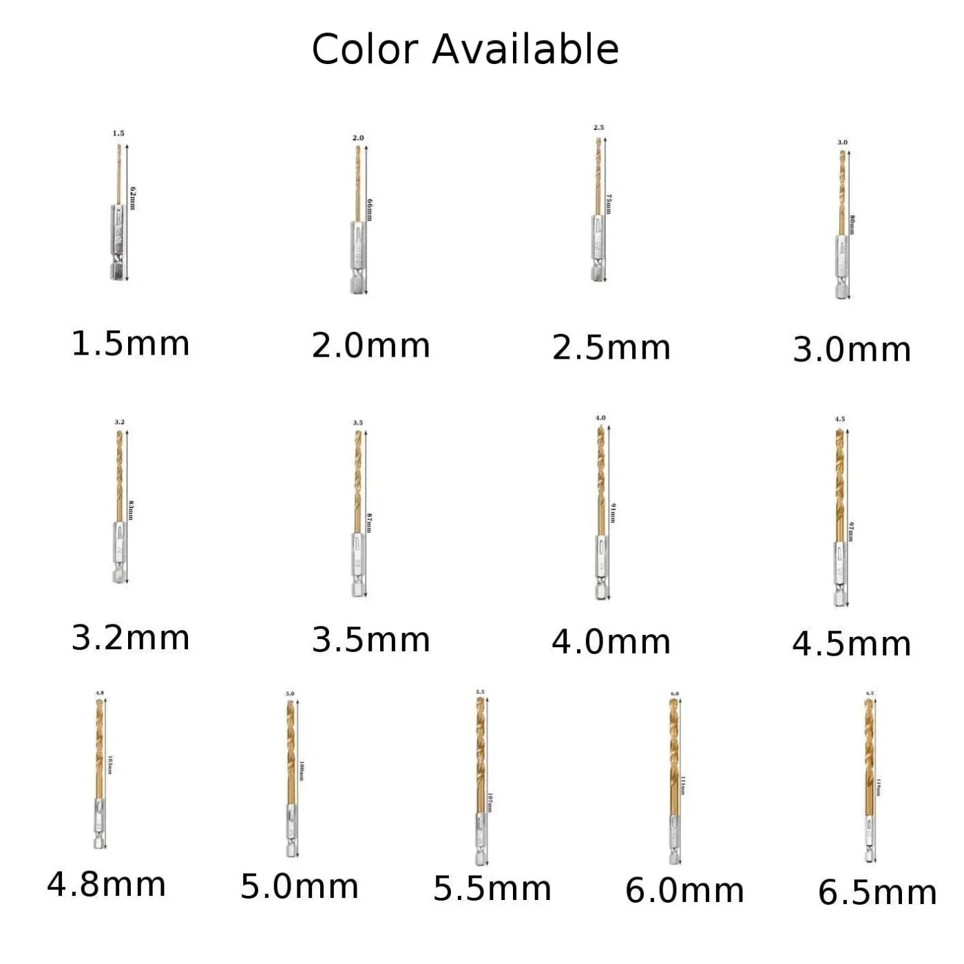 Punta da trapano nuova di zecca codolo esagonale 5.5mm/0.22 "6.0mm/0.24" acciaio ad alta velocità 13 diversi 2.0mm/0.08 "2.5mm/0.10"