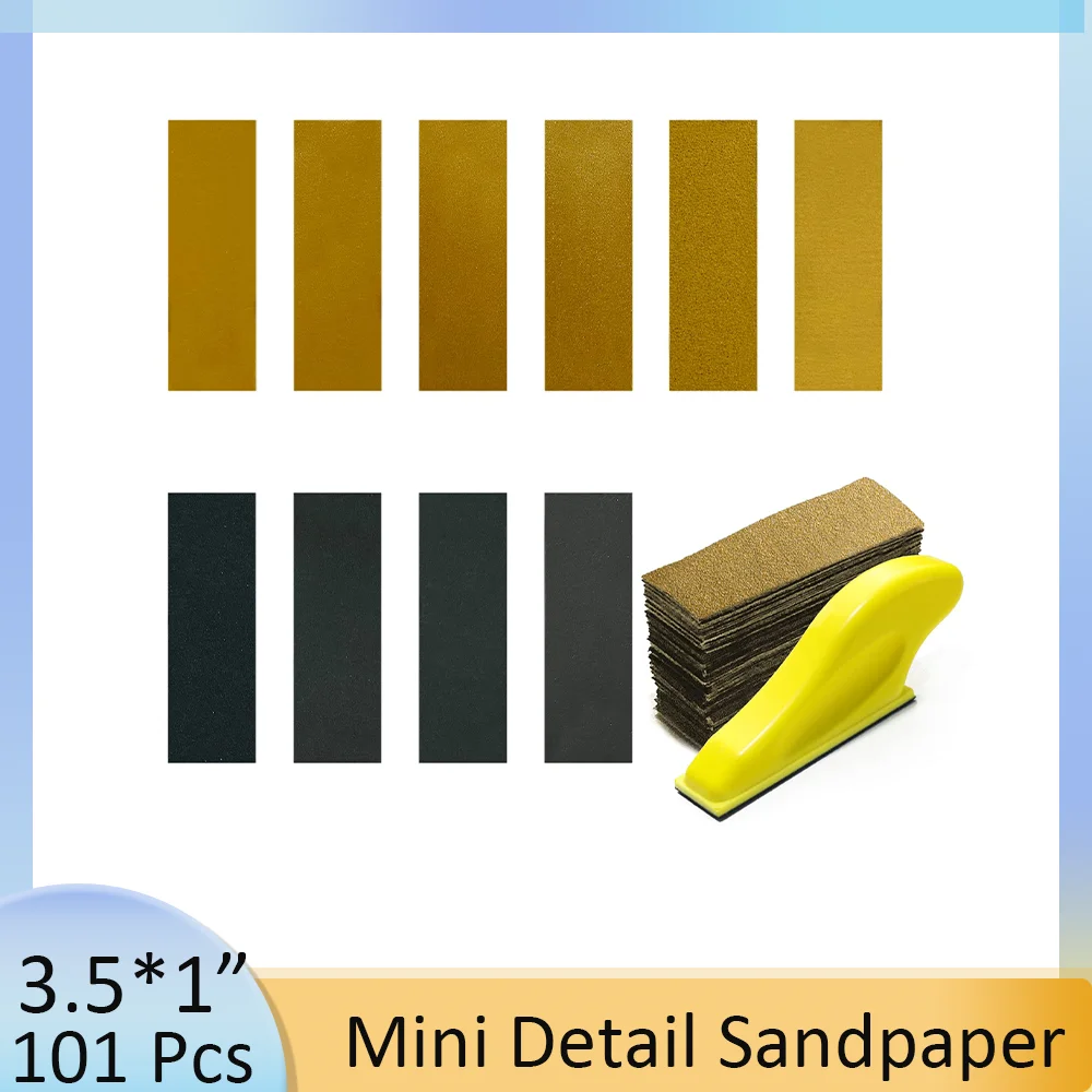 3.5*1” Mini Micro Detail Sanding Paper 101 Pcs Assorted Grit 60-2000 with for Craft Wood and Small Space Polish Sanding Works