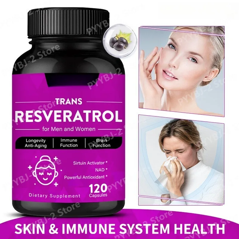 

Resveratrol Capsules Containing Vitamin C Antioxidants, Anti-Aging, Brain Health Support Radiant Skin 120 Count Per Bottle