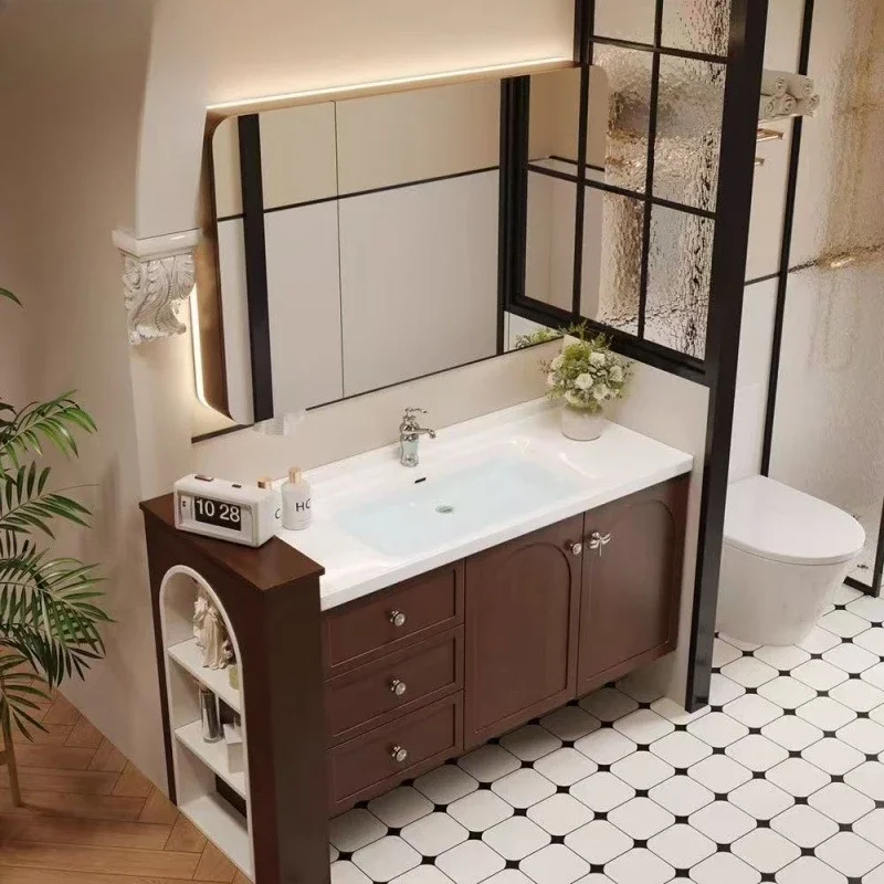 

HYS Retro Washstand Basin Cabinet Set Antique Style Oak Bathroom Cabinet