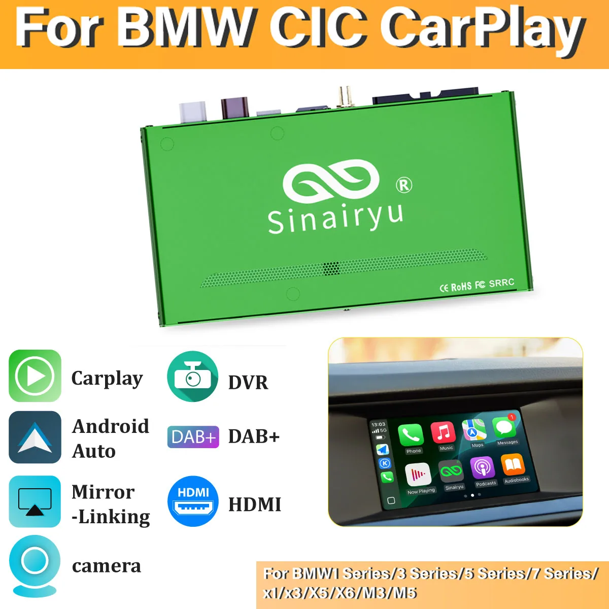 Wireless CarPlay DAB DVR HDMI For BMW 1 3 5 7 Series X1 X3 CIC with Android Auto Mirror Link AirPlay CarPlay