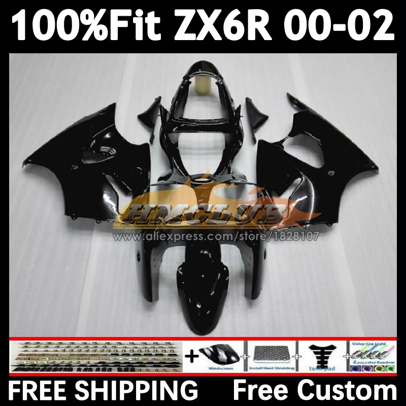 Gloss Black Injection Body For KAWASAKI NINJA ZX-636 ZX 6R 636 2000 2001 2002 153No.1 ZX-6R ZX600 ZX636 ZX6R 00 01 02 Fairing