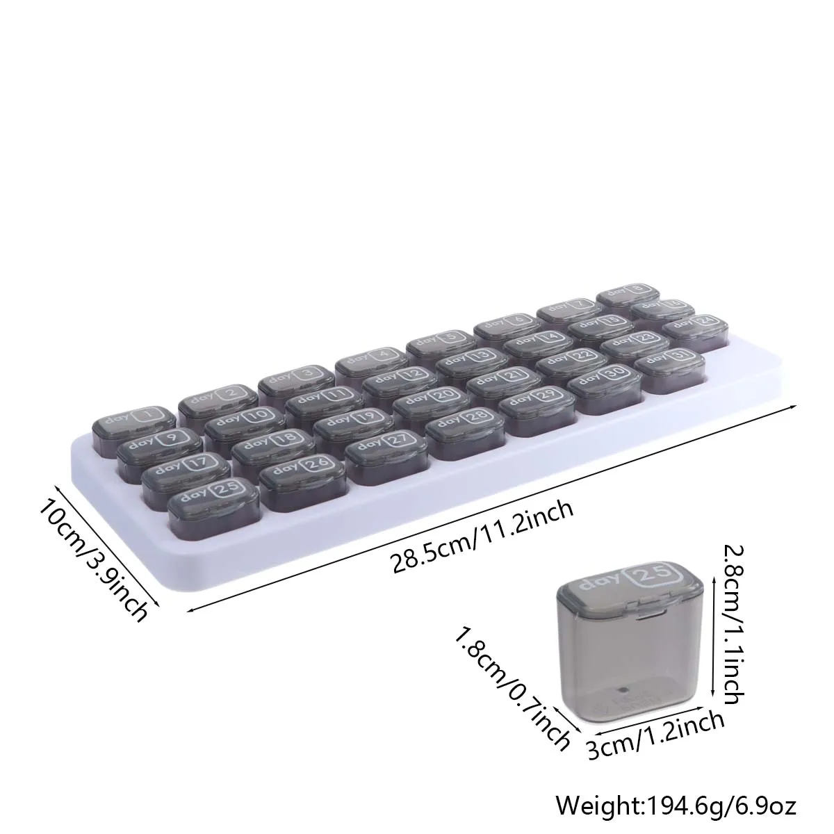 Monthly Med Organizer with 31 Daily Removable Pill Pods for Home, Work, Travel, Numbered Pillboxes for Supplements & Vitamins