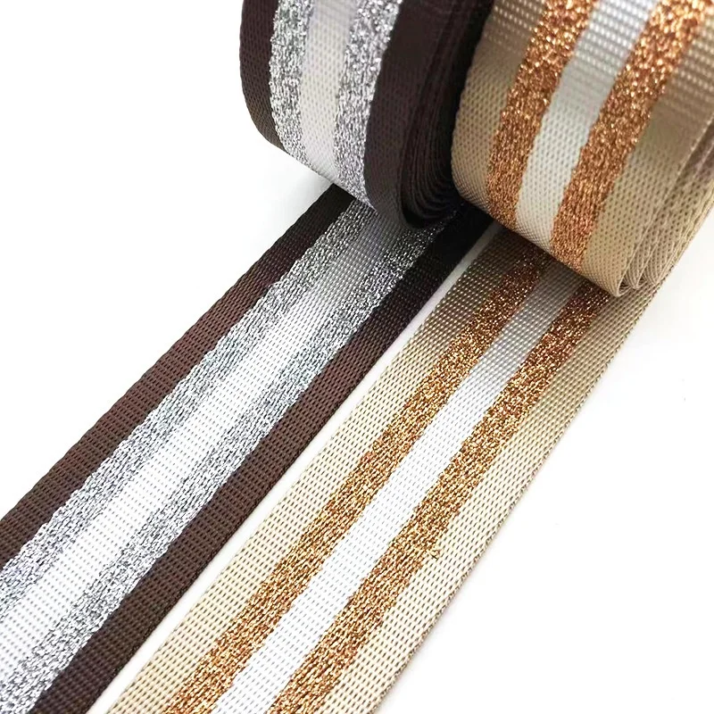 1,5 Zoll breites, 3 Meter langes, metallisch goldenes/silbernes Bandgewebeband für Taschenriemen, DIY-Bastelprojekte – Detail 2