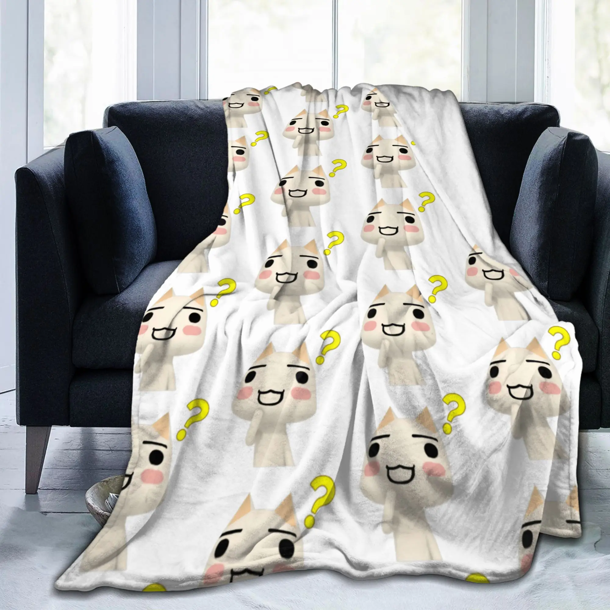 Toro Inoue Cat Blankets Kawaii Neko Flannel Funny Warm Throw Blankets for Bedding Lounge Textile Decor,