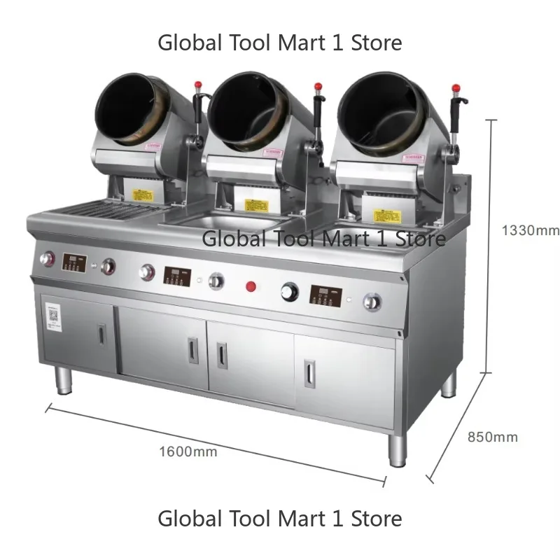 Three-Head G-as/Electric Stainless Steel Automatic Cooking Wok Machine Stir-Fry R-obot Drum Pot CE Certified Commercial Kitchen