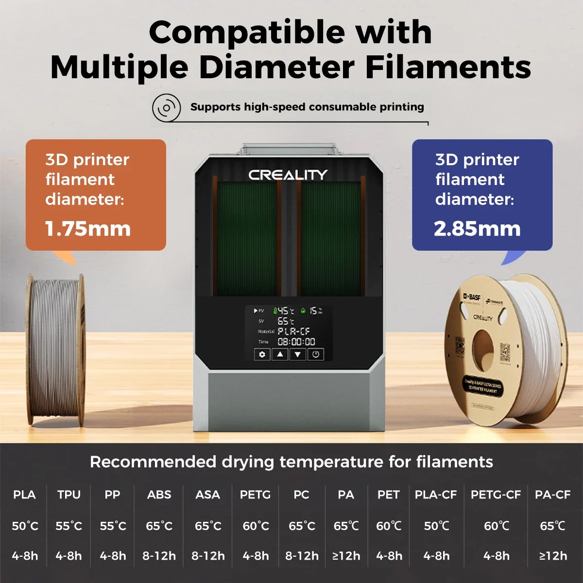 Creality Space Pi Filament Dryer Plus 2KG Filament Capacity Adjustable Temperature  45℃-70℃ Drying Time Setting  0-48h