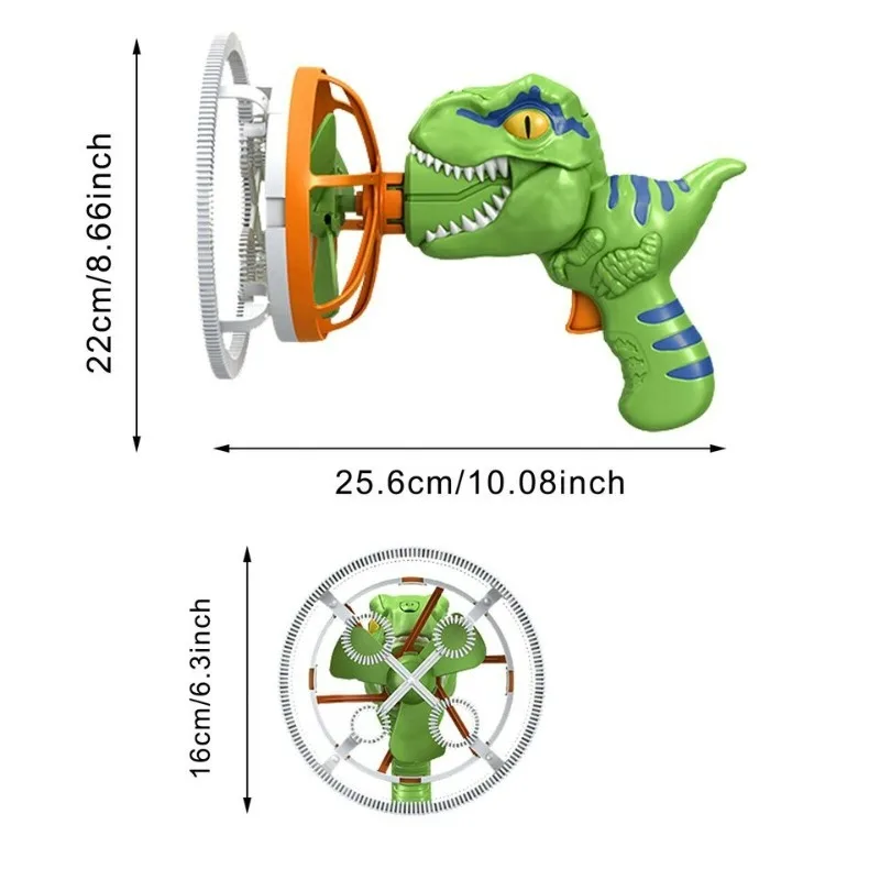 Dinosaur Bubble Machine with Bubble Solution for Kids, Gun Toys, Bubble Blaster, Outdoor Gift, Summer, 44 Holes