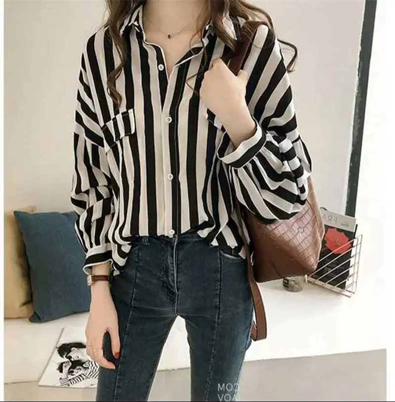 camisas Blouse Summer Shirt for Women Casual Striped Top Shirts Female Loose Blusas Autumn Fall Casual Ladies Blouses Top