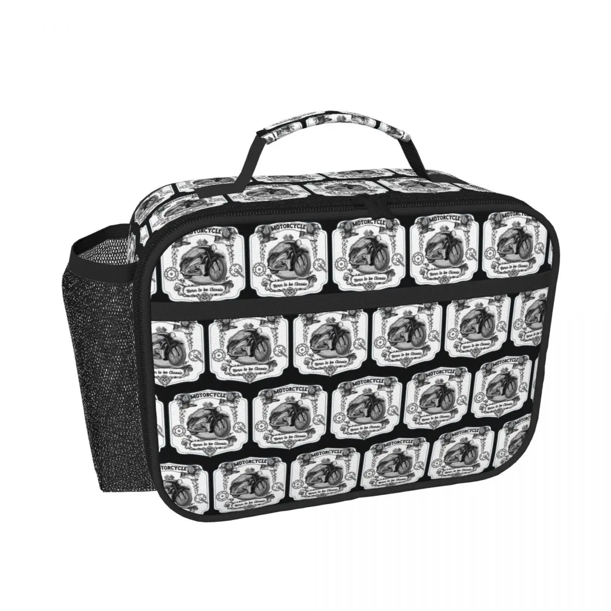 Motorcycle In Retro Style Insulated Lunch Bag for Women Kids Portable Food Boxes Thermal Lunch Box Tote