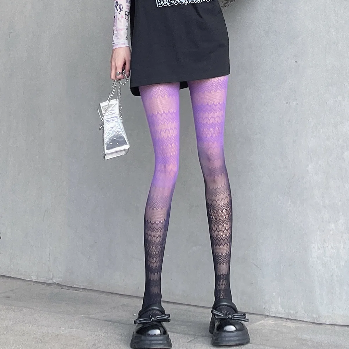 Female Retro Jacquard Fishnet Lolita Tights Mixed Gradient Color Women Hollow Out Cosplay Pantyhose Anime Cute Girl Mesh Hosiery