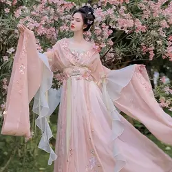 Hanfu-프린트 카니발 요정 드레스 여성용, 중국풍, 큰 소매 셔츠, Hanfu 세트, 코스프레 드레스, 댄스 드레스