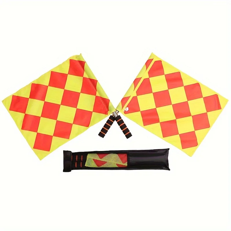 Banderas de árbitro de fútbol, banderas de señal duraderas con diseño a cuadros, banderas de comando de loco para partido de fútbol, 2 uds.