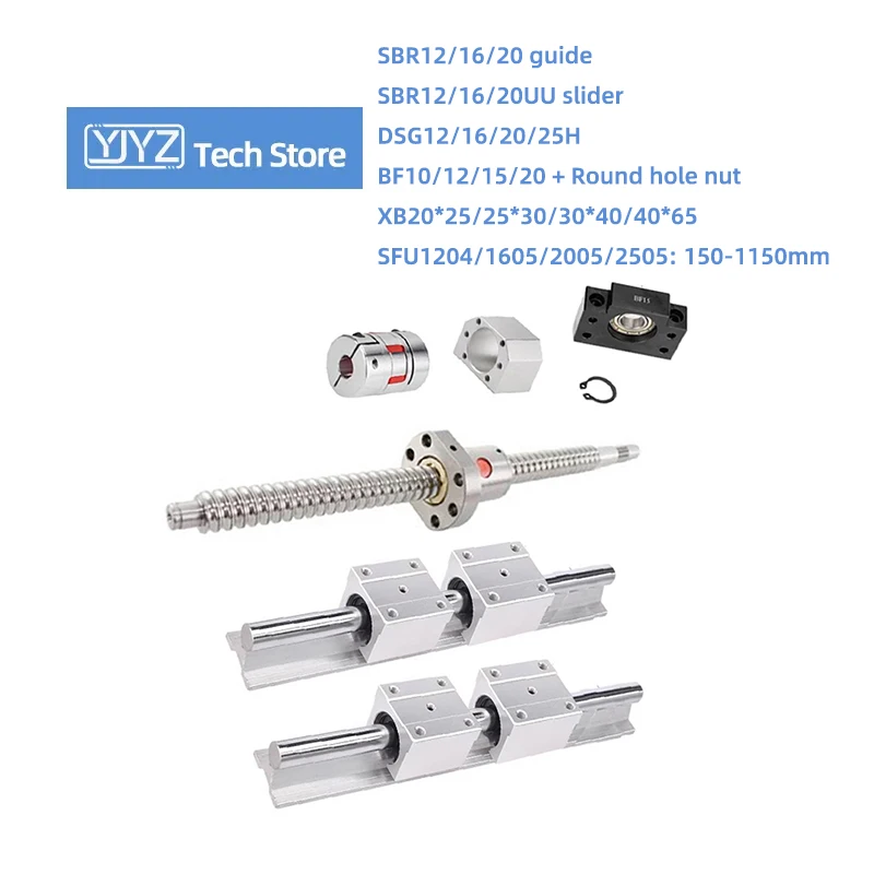 

SBR Guide Rail SBR12/16/20UU Sliders SFU1204/1605/2005/2505 Ballscrew Nut+BF10/12/15/20+DSG12/16/20/25H+Plum Blossom Coupling