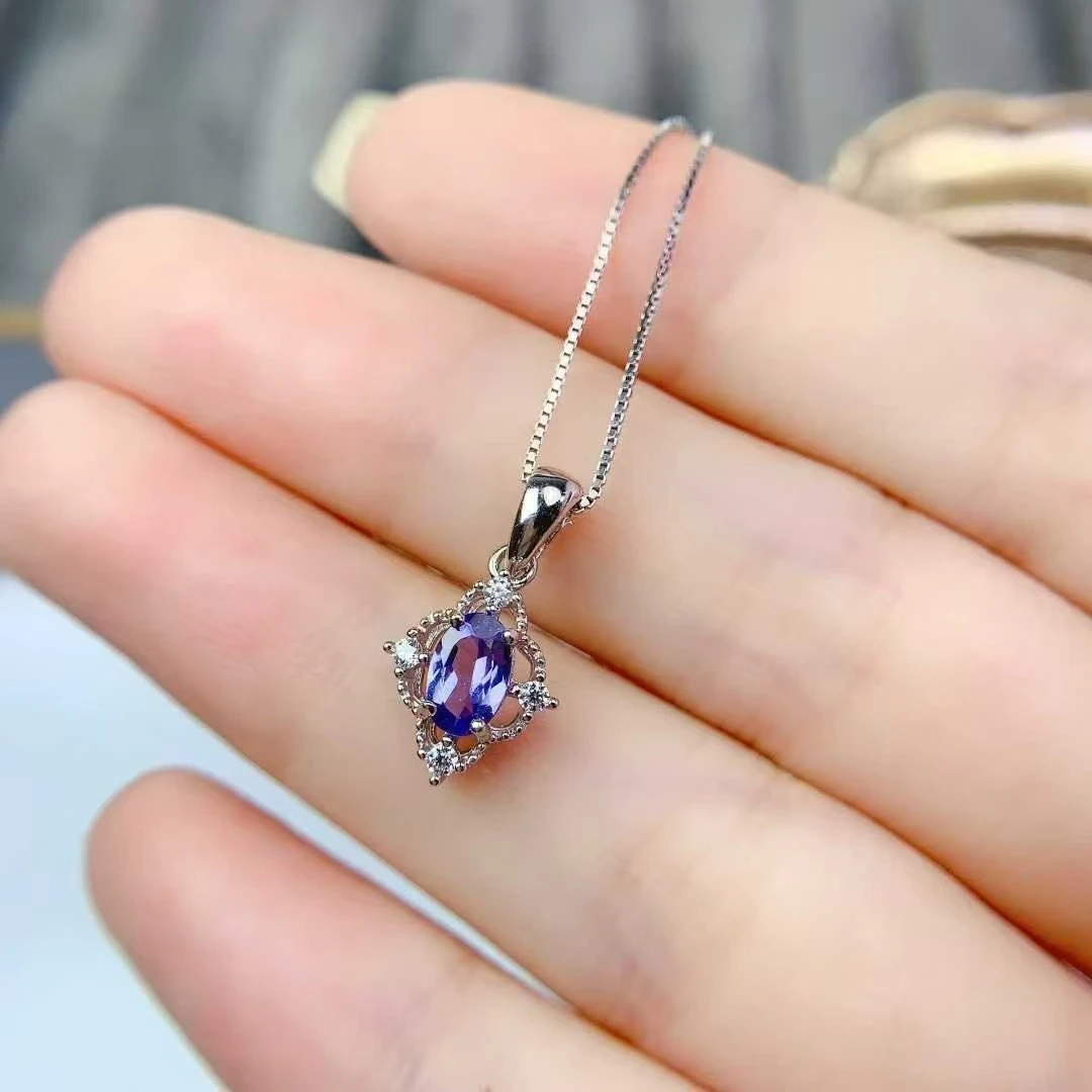 

925 Silver Gemstone Pendant Natural Tanzanite Necklace Pendant 4mm*6mm 0.5ct Tanzanite Jewelry