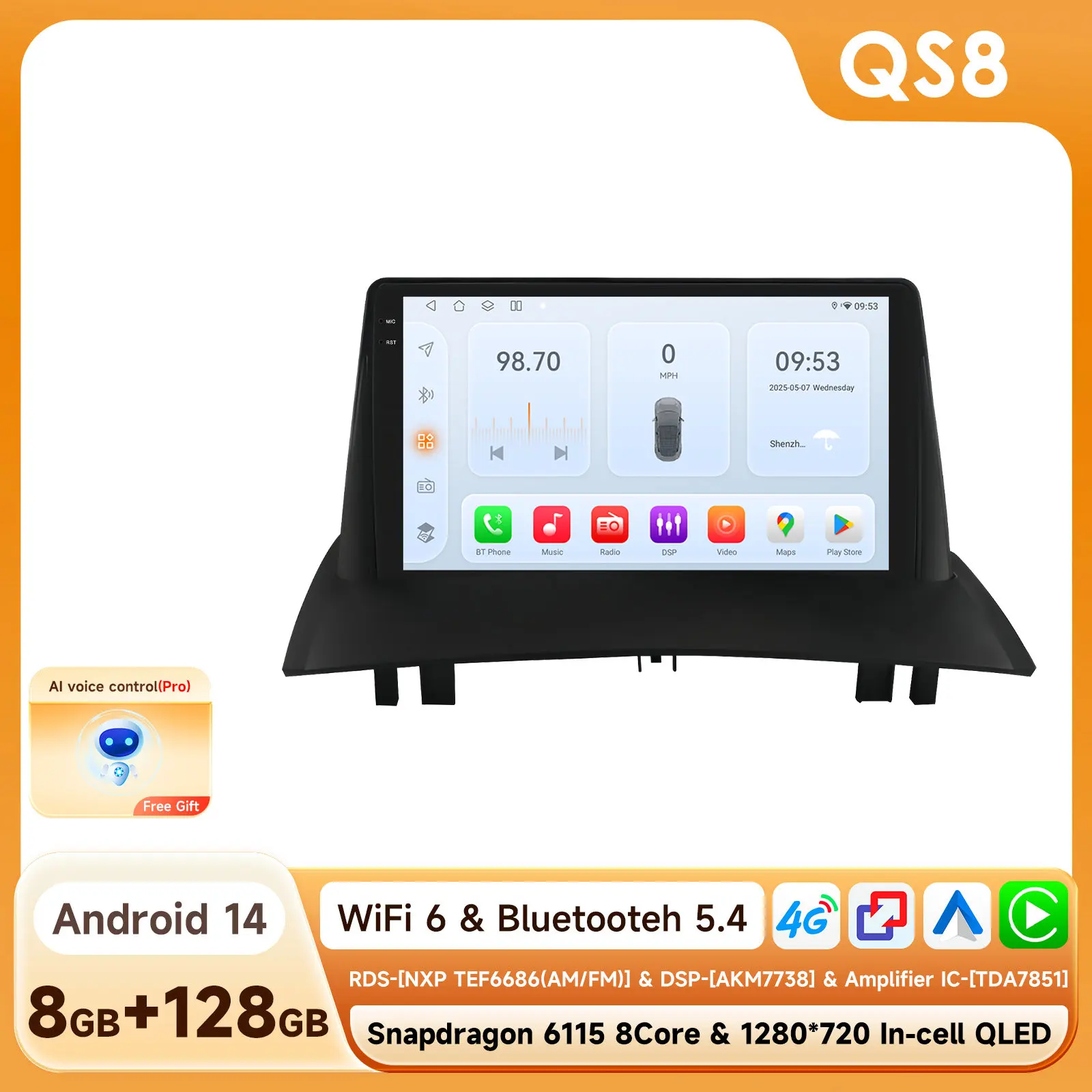 9 ''6115 Intelligent Scherm 2din Android Autoradio Multimedia Video Player voor Renault Megane 2 2002-2009 GPS Nav Carplay 4G RDS