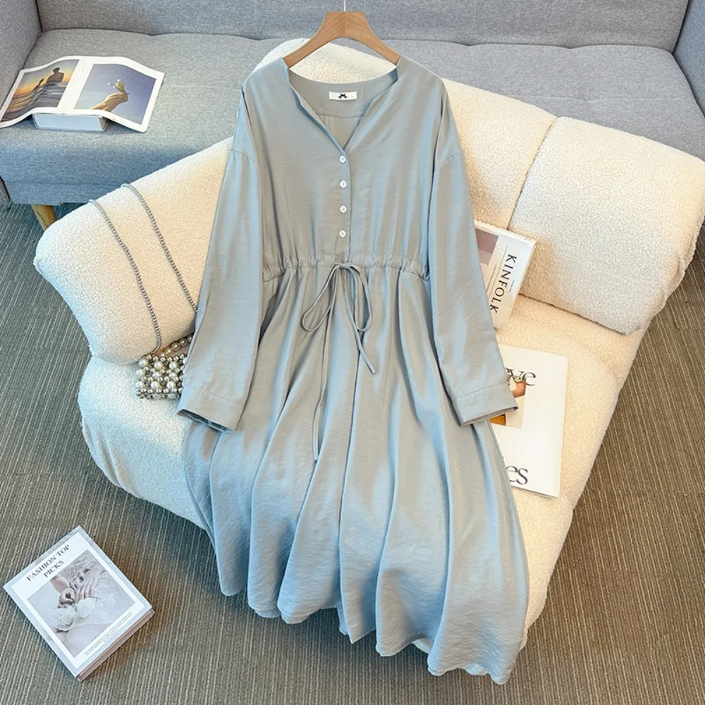 

Elegant Vintage button long sleeve solid fairycore Dresses Evening High Street Plus Size women clothing