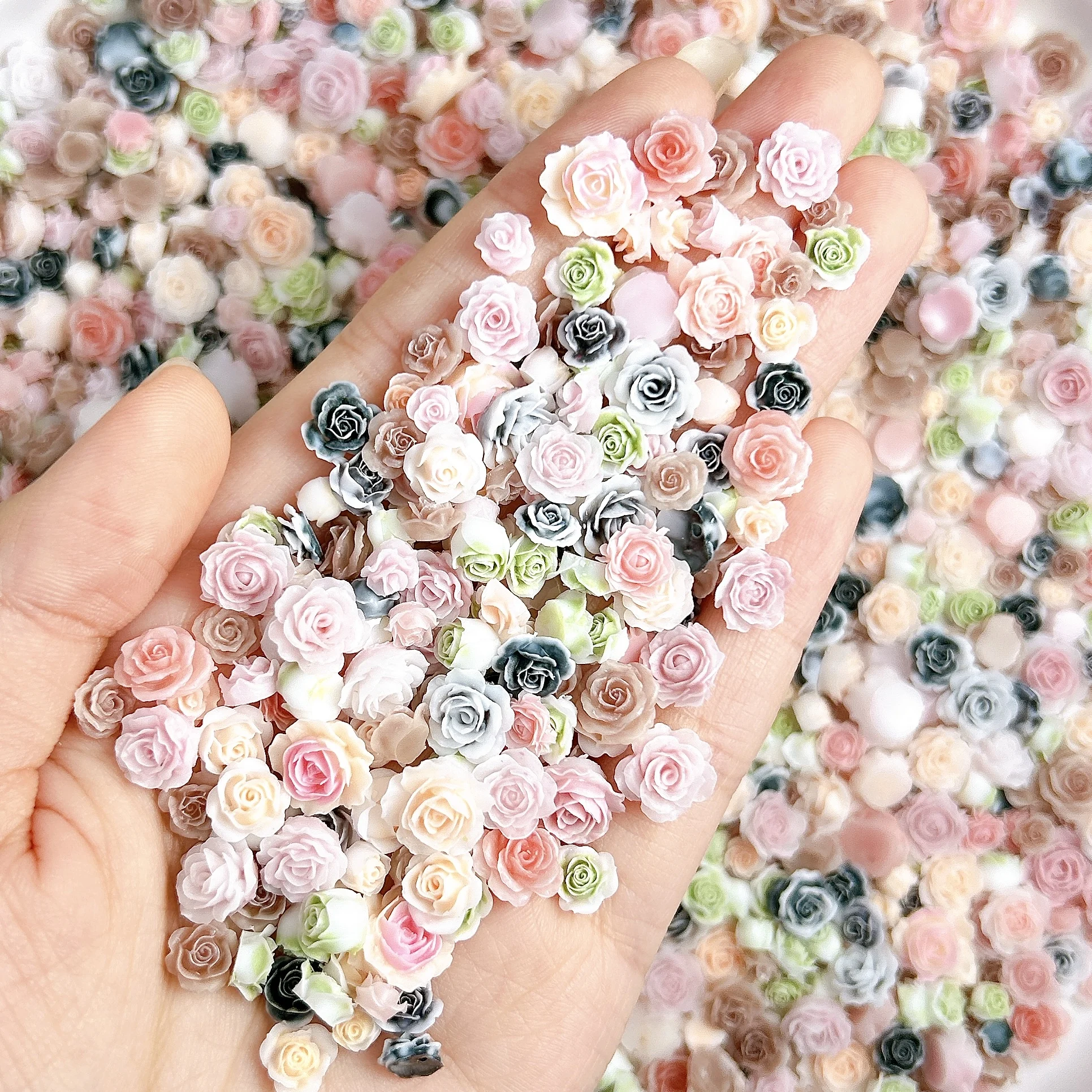 50 pçs vários estilos peônia camélia resina decorações da arte do prego minimalista colorido rosa encantos do prego acessórios diy artesanato do prego