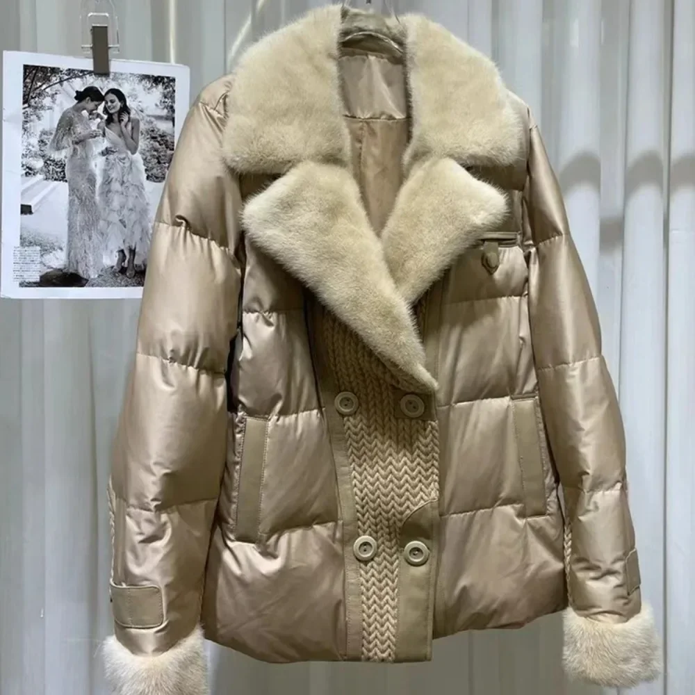 OFTBUY Fur Jacket Warm Real Mink Fur Collar Natural Goose Down Coat Luxury Comfortable Autumn Winter Casual Puffer Jacket Women