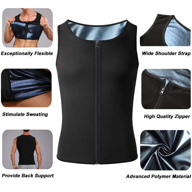 1 pz Shapewear da uomo con cerniera rivestita argento gilet esercizio corsetto dimagrante compressione sudore riduzione grasso sauna top vita trainer