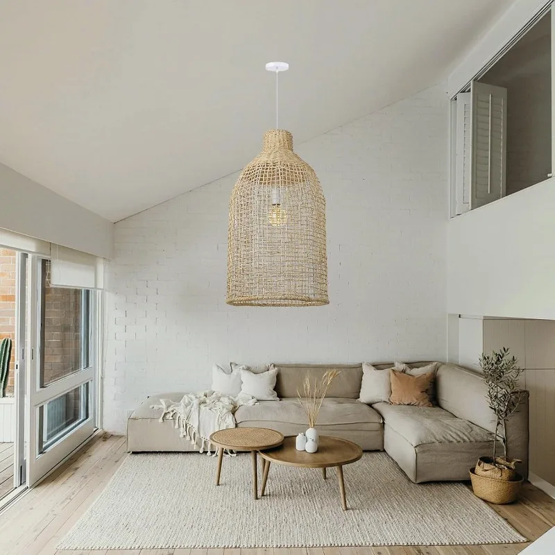 Wicker Pendant Lights Rattan Chandelier Lighting Fixture,Woven Ceiling Hanging Lamp for Dining Room,Hallway,Foyer