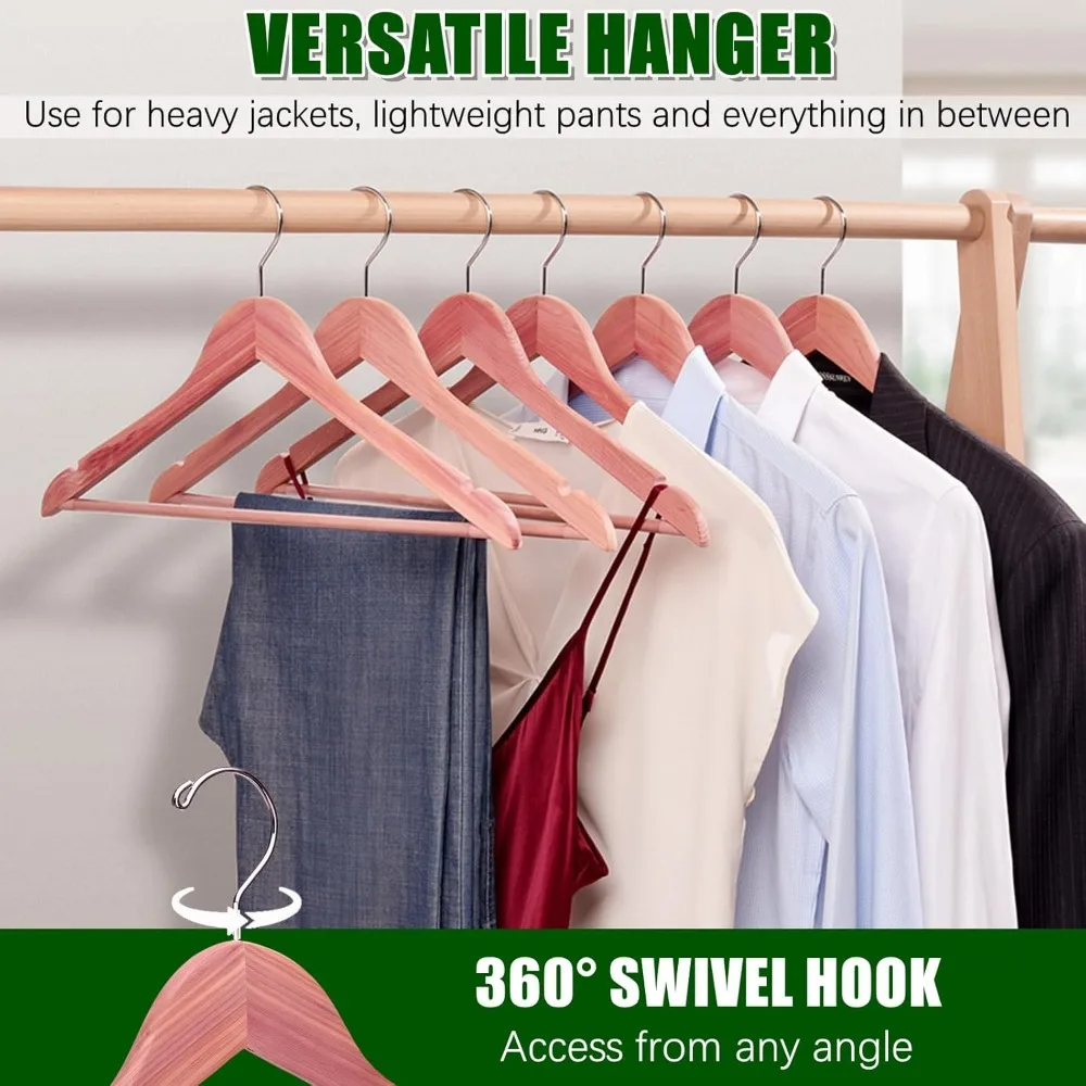 30 Pack American Red Cedar Hangers, Smooth Finish Wood Coat Hangers with Swivel Hook & Notches for Suit, Shirt, Dress, Jacket