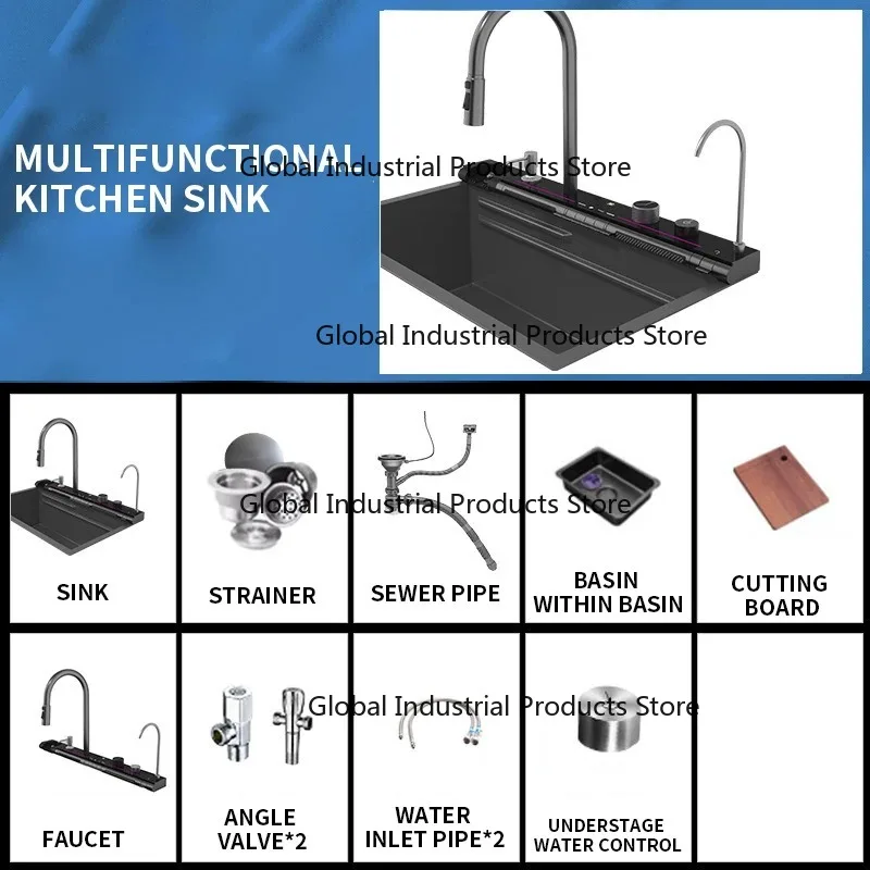 304 Stainless Steel Sink Kitchen Large Single Slot Digital Display Raindance Waterfall Sink Piano Button  Honeycomb
