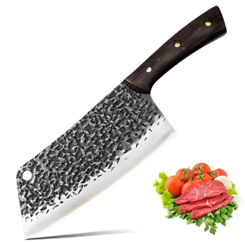 Geschmiedetes Metzger-Kochmesser mit 7-Zoll-Holzgriff, handgeschmiedetes Küchenmesser zum Kochen von Fleisch, Hackmesser, Gemüse, scharfes Schneidemesser
