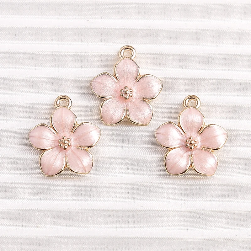 10pcs 15x17mm Cute Enamel Flower Charms Pendants for Making DIY Drop Earrings Necklaces Bracelets Jewelry Findings Accessories
