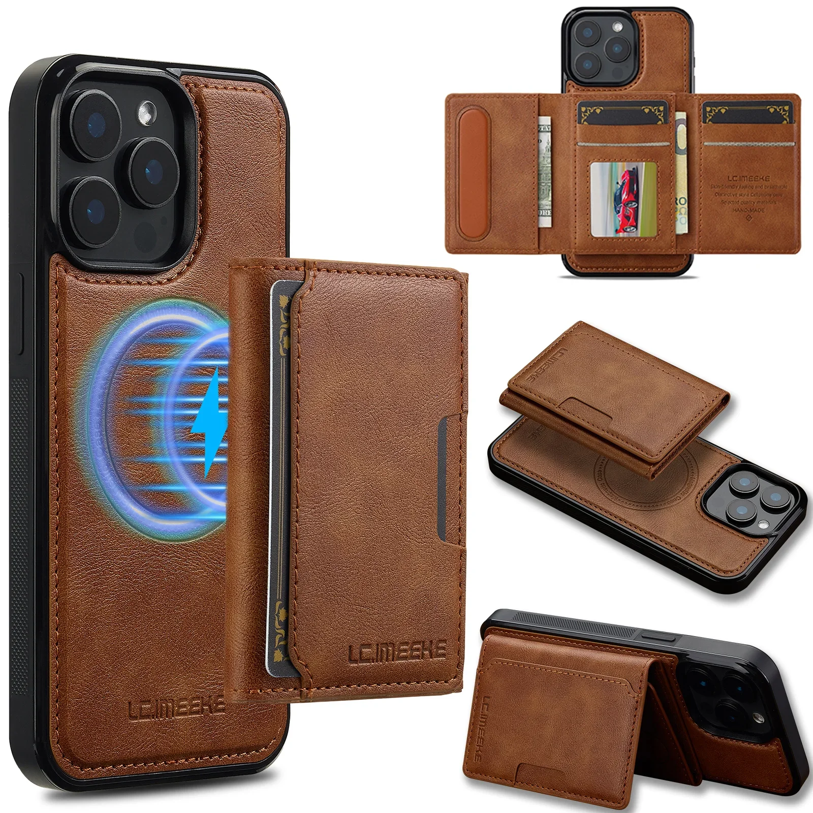 

2 in 1 Detachable Magnetic Cards Solt Wallet Leather Case For iPhone 16 Pro Max 15 Plus 14 13 12 11 SE 2024 Wireless Charging
