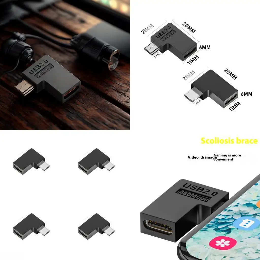

D08B USB C to USB 90 Degree Angled Fast Charging Adapter Fast Speed 480Mbps Data Transfer ABS and Metal Construction