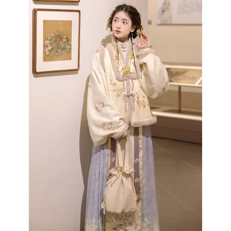 فستان هانفو سميك مطرز صيني تقليدي للخريف والشتاء للنساء فساتين وجه حصان الأميرة الأرجوانية الشرقية