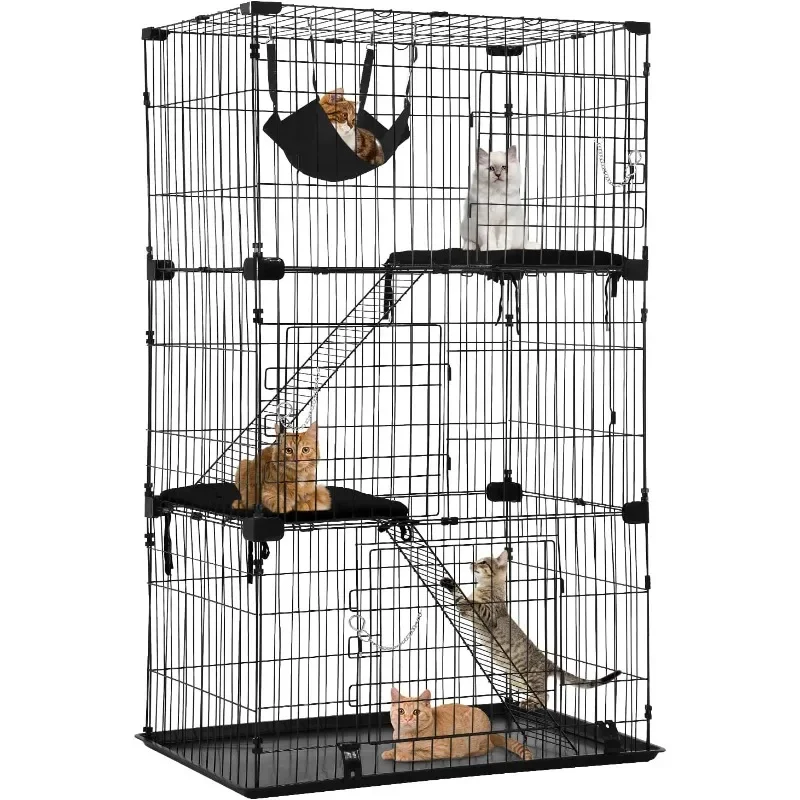 

BestPet 3-Tier 67 Inch Cat Cage Enclosre Cat Crate Ferret Cage Cat Kennel Playpen with Free hammock 3 Bed 3 Front Doors2