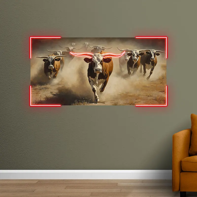 Cows Running Out Of The Dust Wall Decor Custom LED Neon Sign